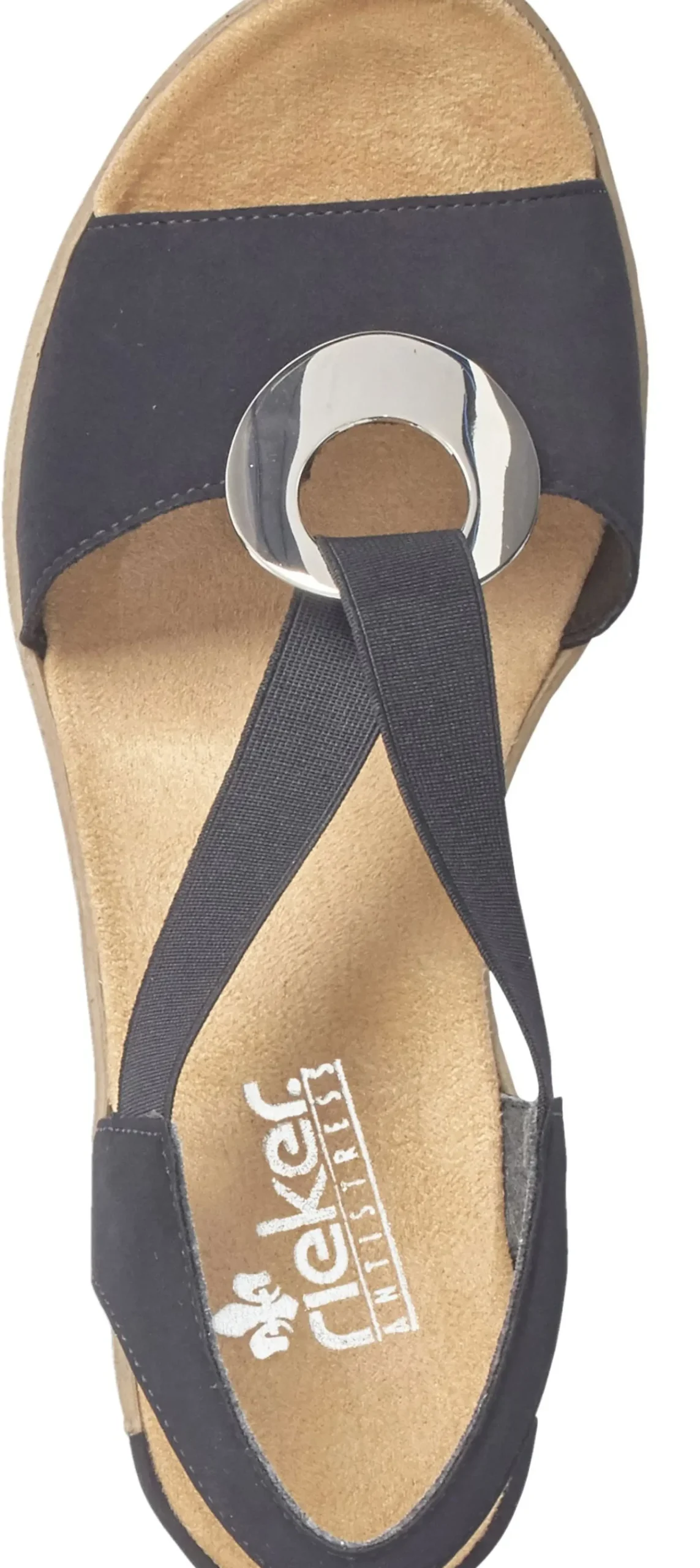 Clearance Rieker Morokko Black Silver Disc Wedge Sandal