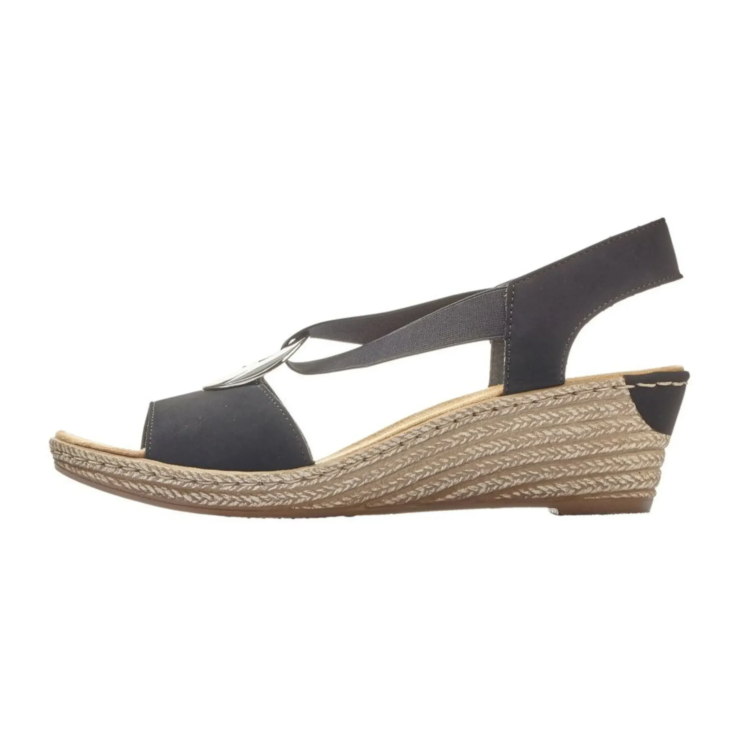 Clearance Rieker Morokko Black Silver Disc Wedge Sandal