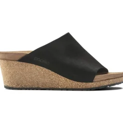 Online Papillio Namica Black Suede Leather Slide Wedge Sandal