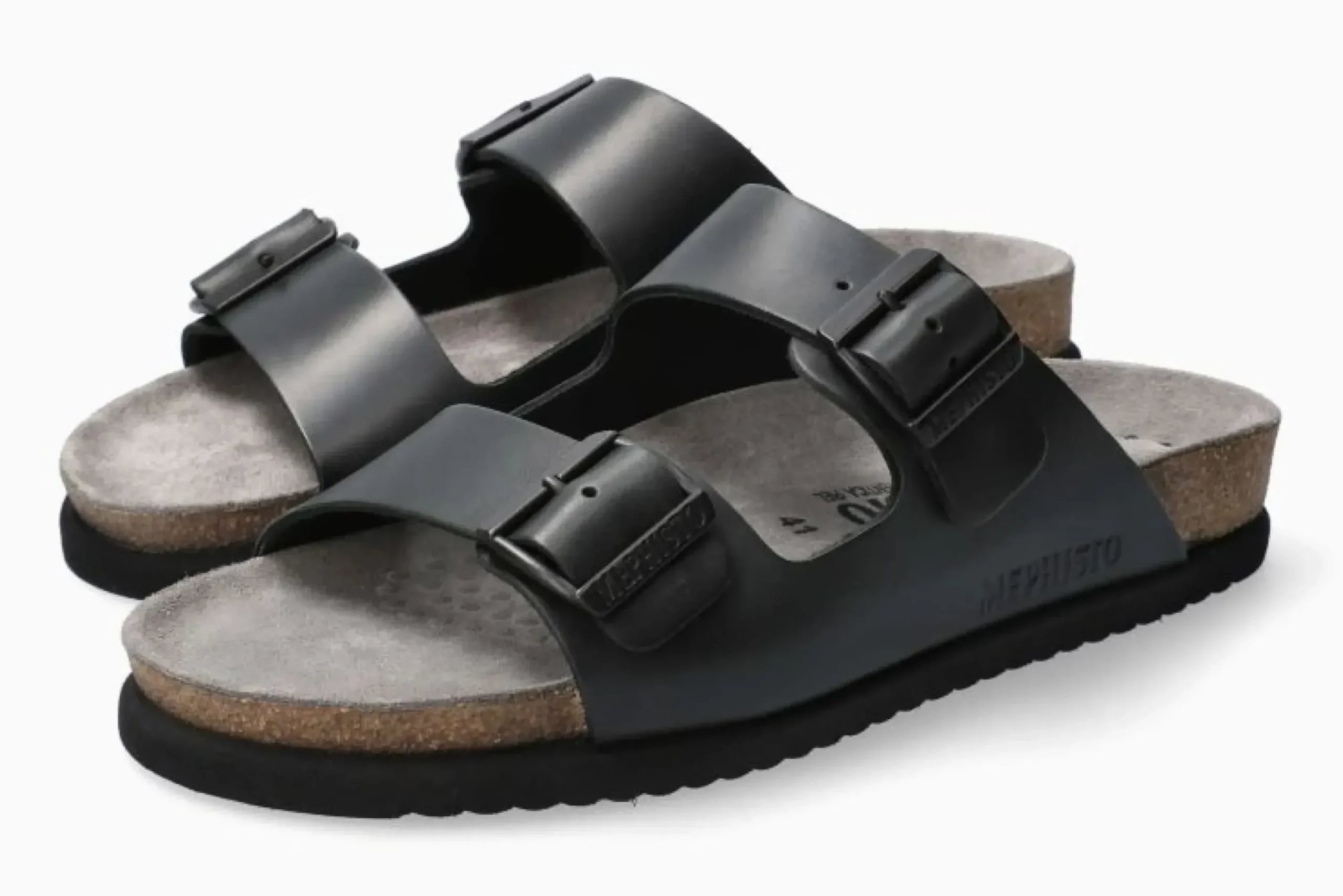 Best Mephisto Nerio Black Scratch Leather Slide Sandal