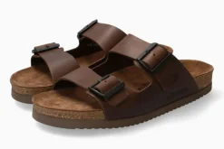 Discount Mephisto Nerio Scratch Brown Leather Slide Sandal
