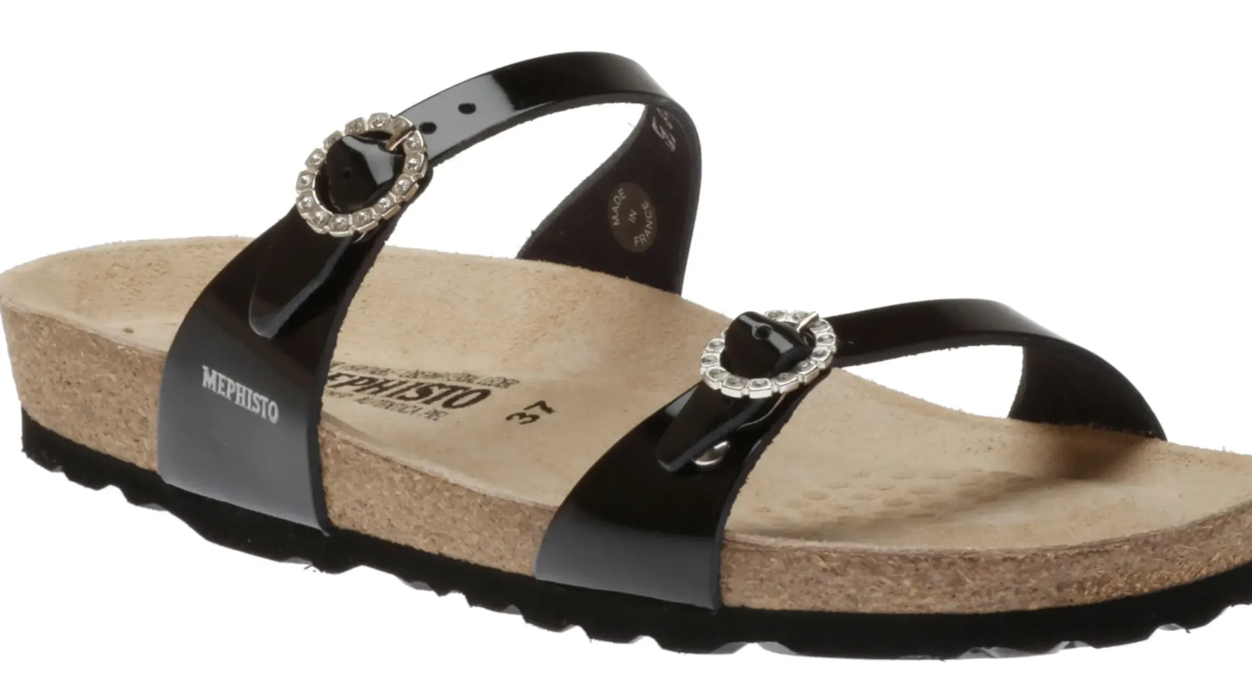 Online Mephisto Norie Black Patent Crystal Embellished Buckle Slide Sandal