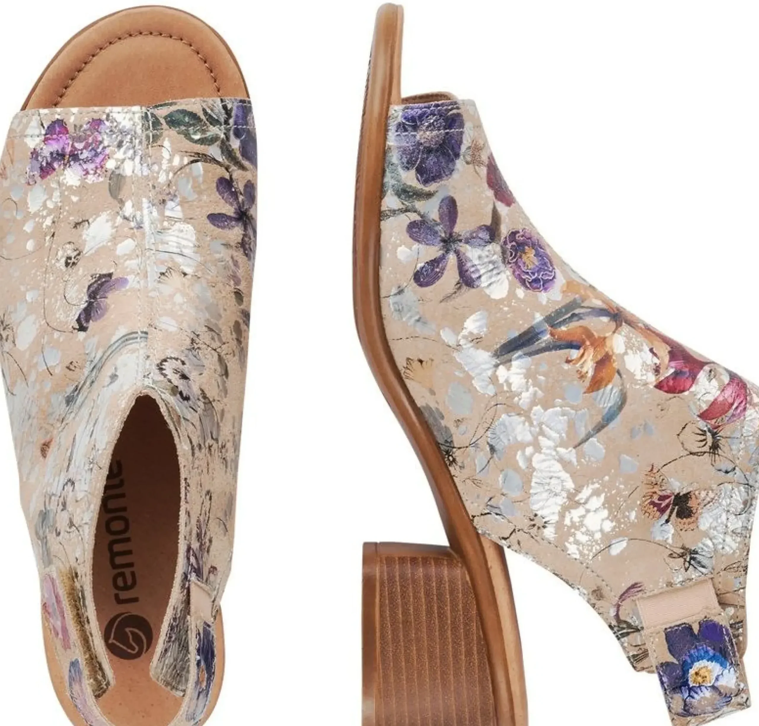 Sale Remonte Odean Beige Metallic Flower Chunky Heel Sandal