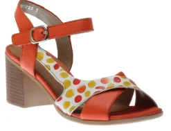 Clearance Remonte Odeon Orange Polka Dot Block Heel Sandal
