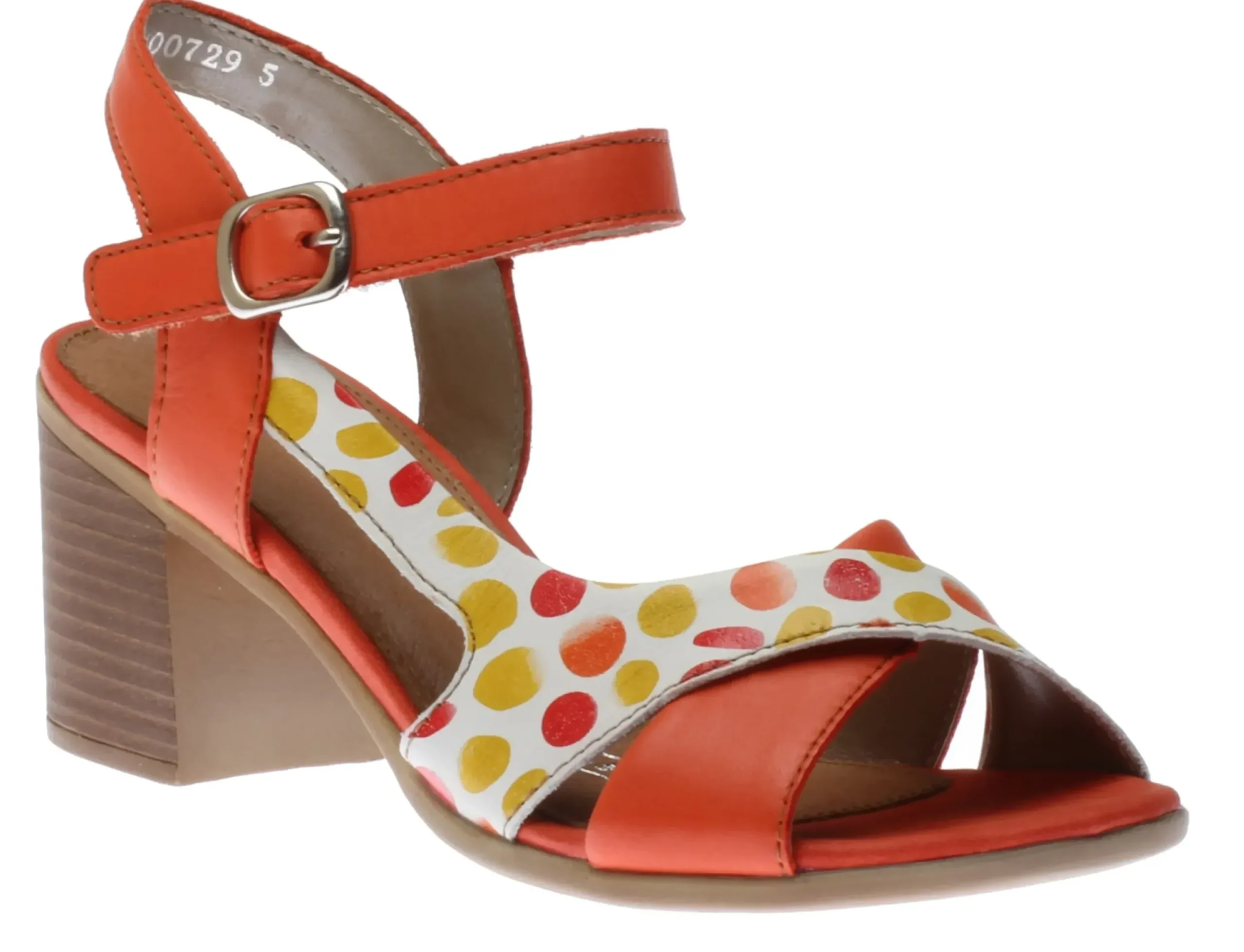 Clearance Remonte Odeon Orange Polka Dot Block Heel Sandal