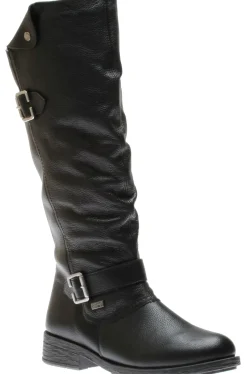 New Remonte Orleans Black Ruched Leather Tall Boot