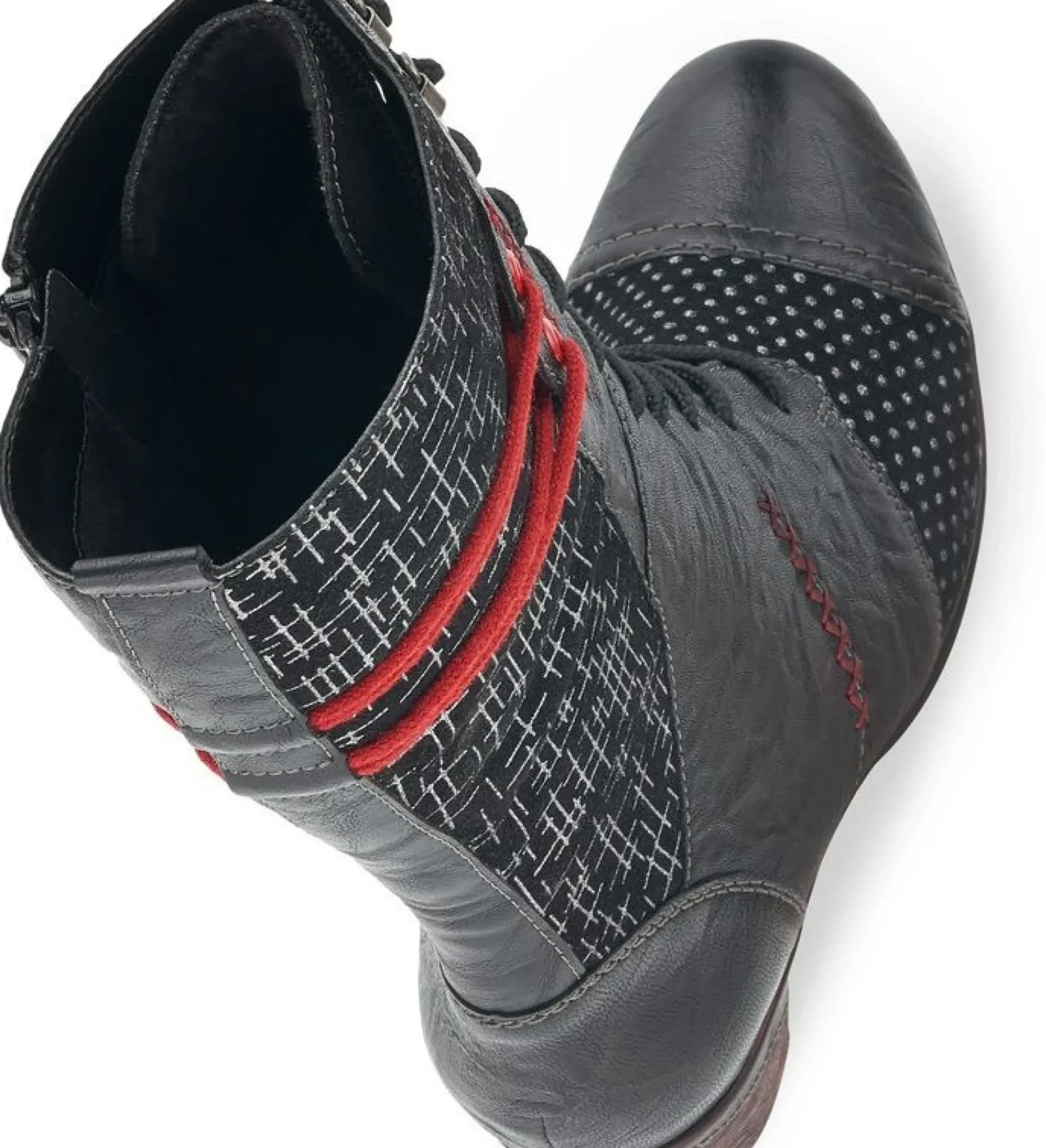 Hot Remonte Ottawa Black Red Mid-Calf Boot