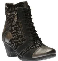 New Remonte Posen Black Print Lace-Up Ankle Boot