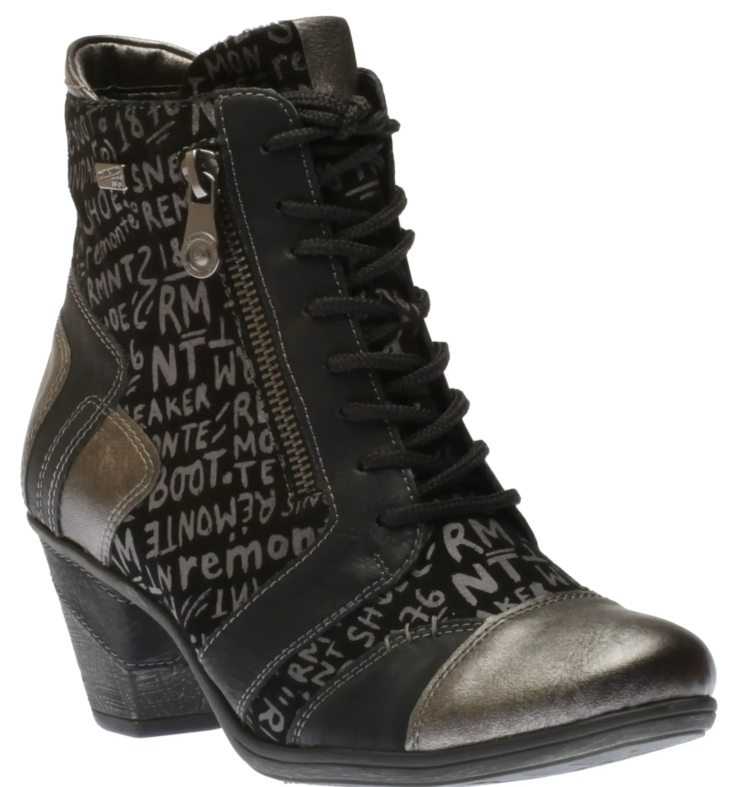 New Remonte Posen Black Print Lace-Up Ankle Boot