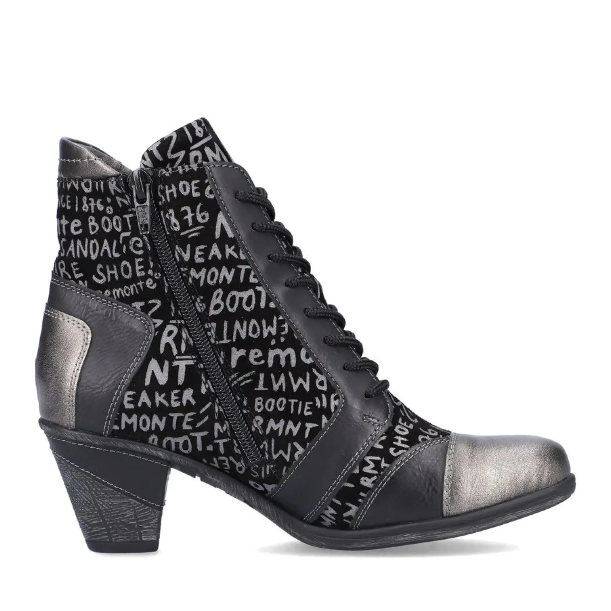 New Remonte Posen Black Print Lace-Up Ankle Boot
