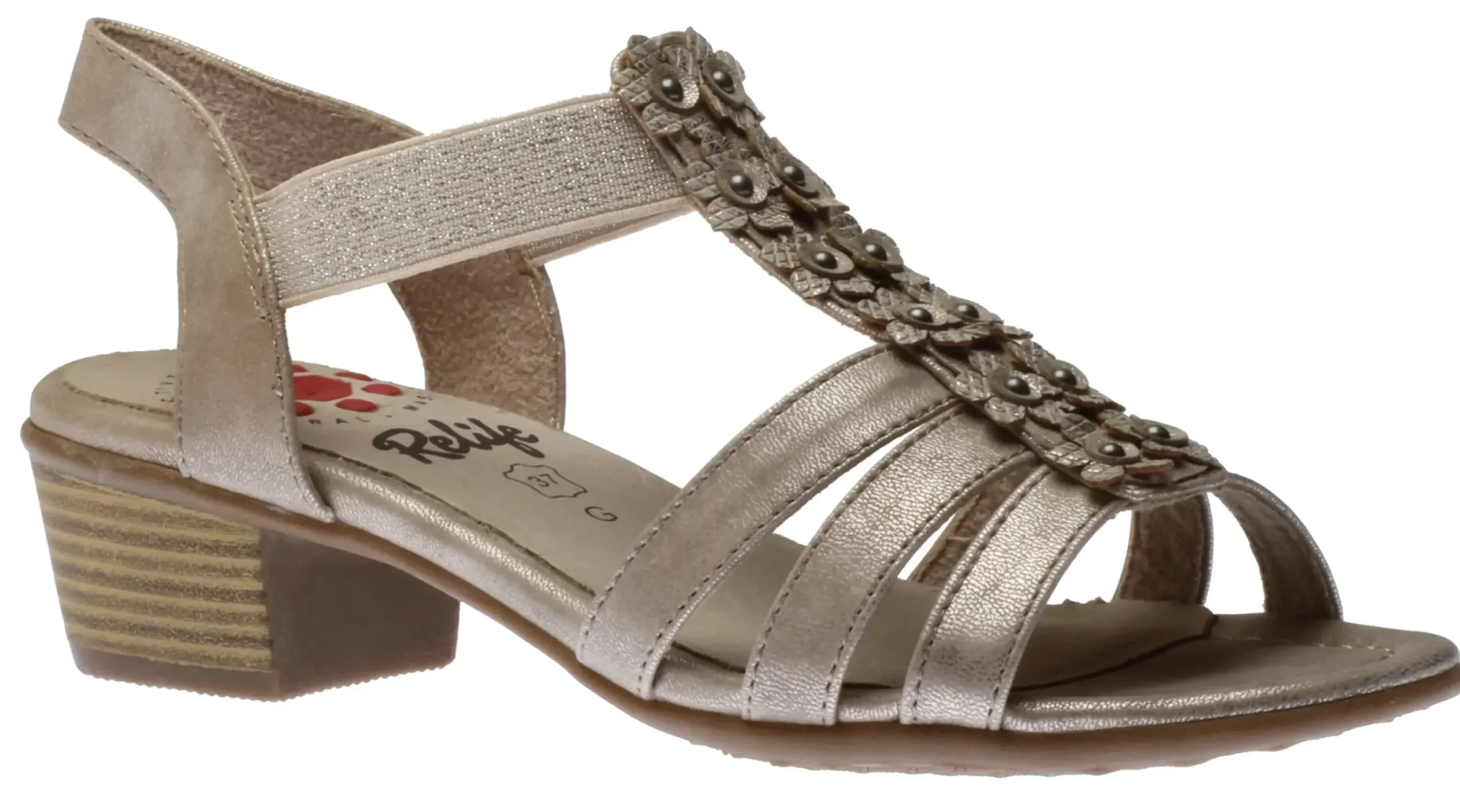Sale Relife R4017 Beige Metallic Embellished Strappy Heeled Sandal