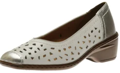 Outlet Jenny by Ara Rashida White Silver Perforated Leather Low Heel Pump