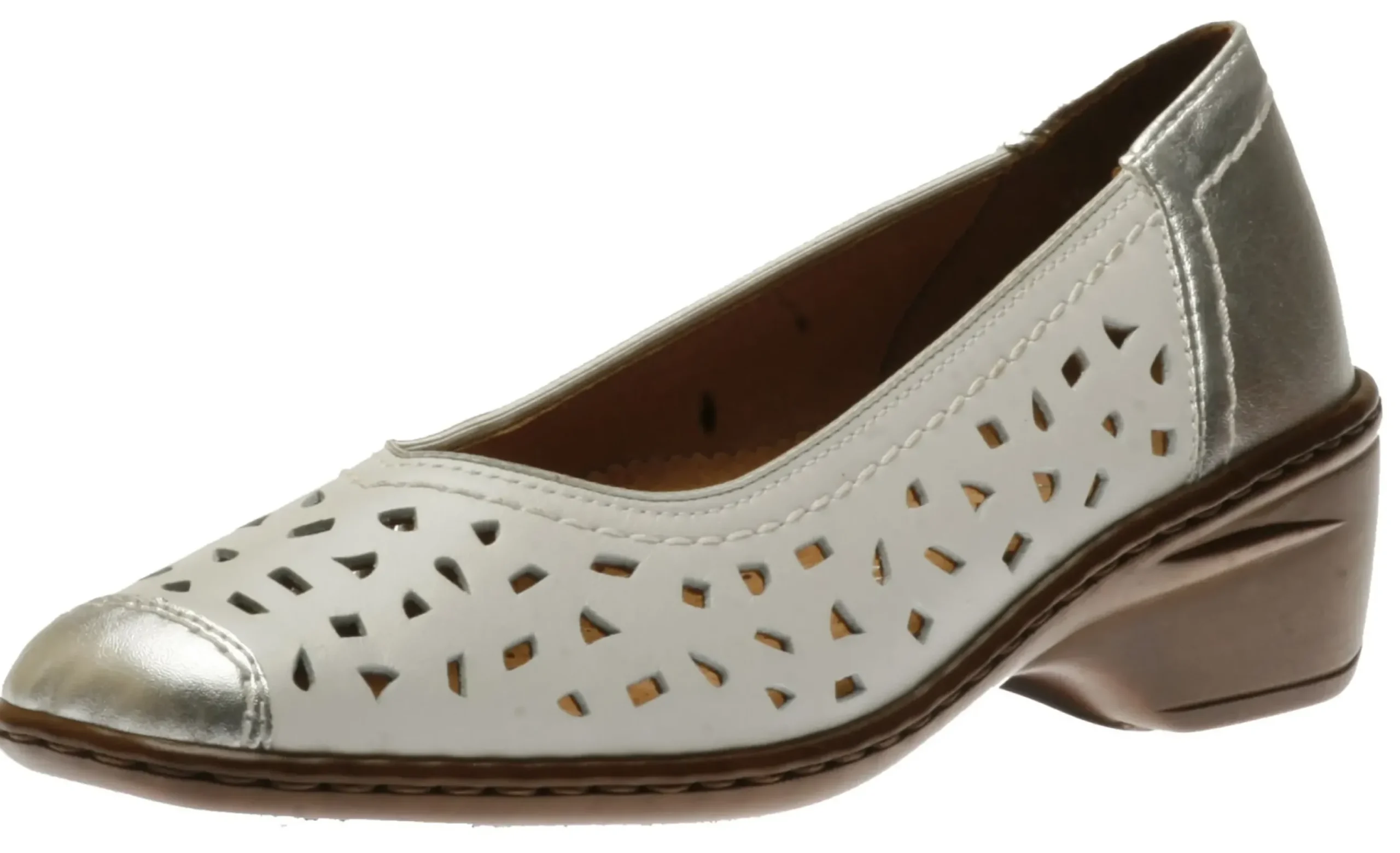Outlet Jenny by Ara Rashida White Silver Perforated Leather Low Heel Pump