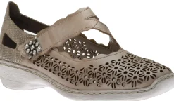 Sale Rieker Ravenna Beige Grey Perforated Cutout Mary Jane Shoe