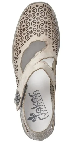 Sale Rieker Ravenna Beige Grey Perforated Cutout Mary Jane Shoe