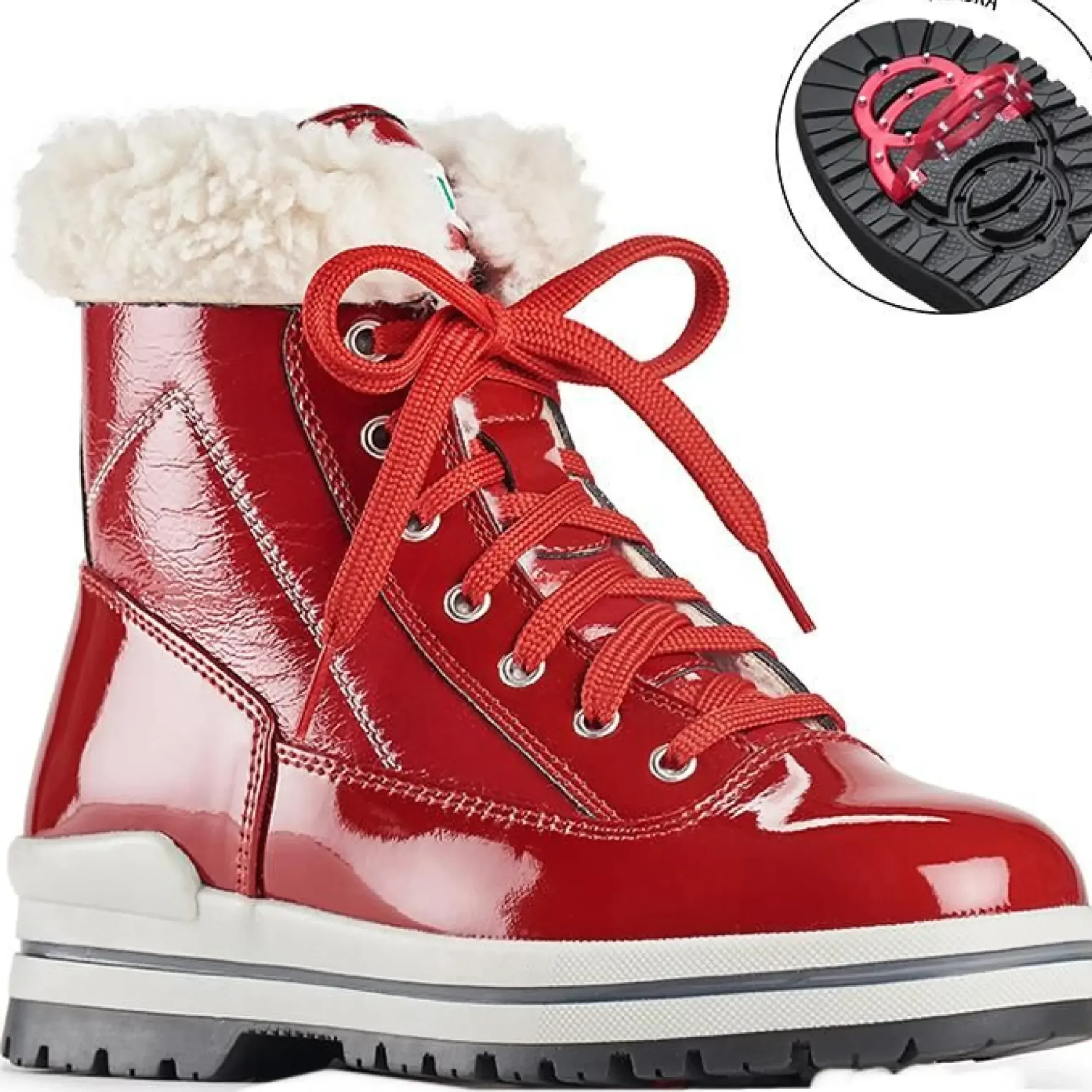 Clearance Olang Rimini Lace-Up Red Patent Winter Ankle Boot