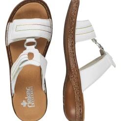 New Rieker Rock White Multicolour Stitch Slide Sandal