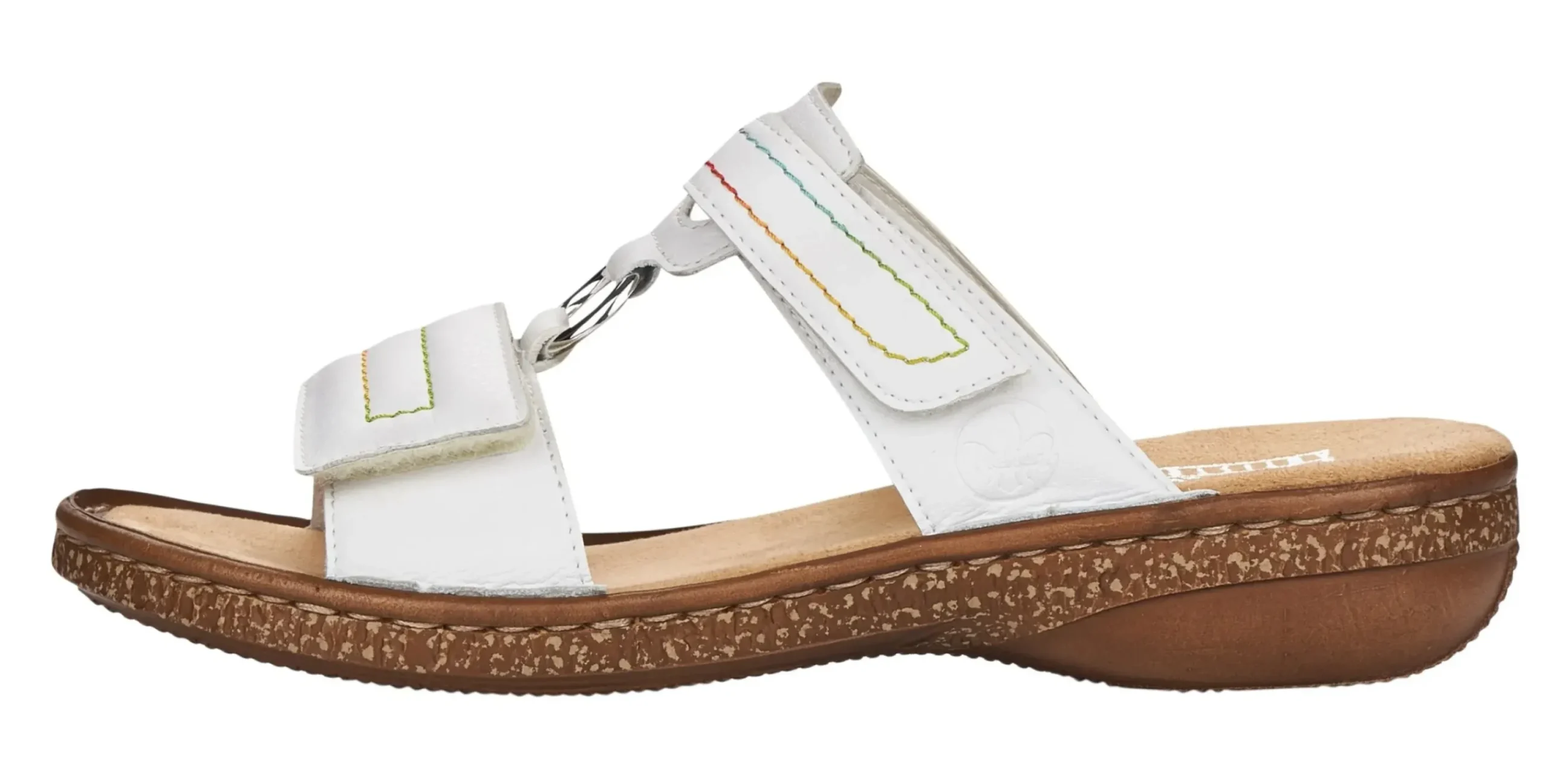 New Rieker Rock White Multicolour Stitch Slide Sandal