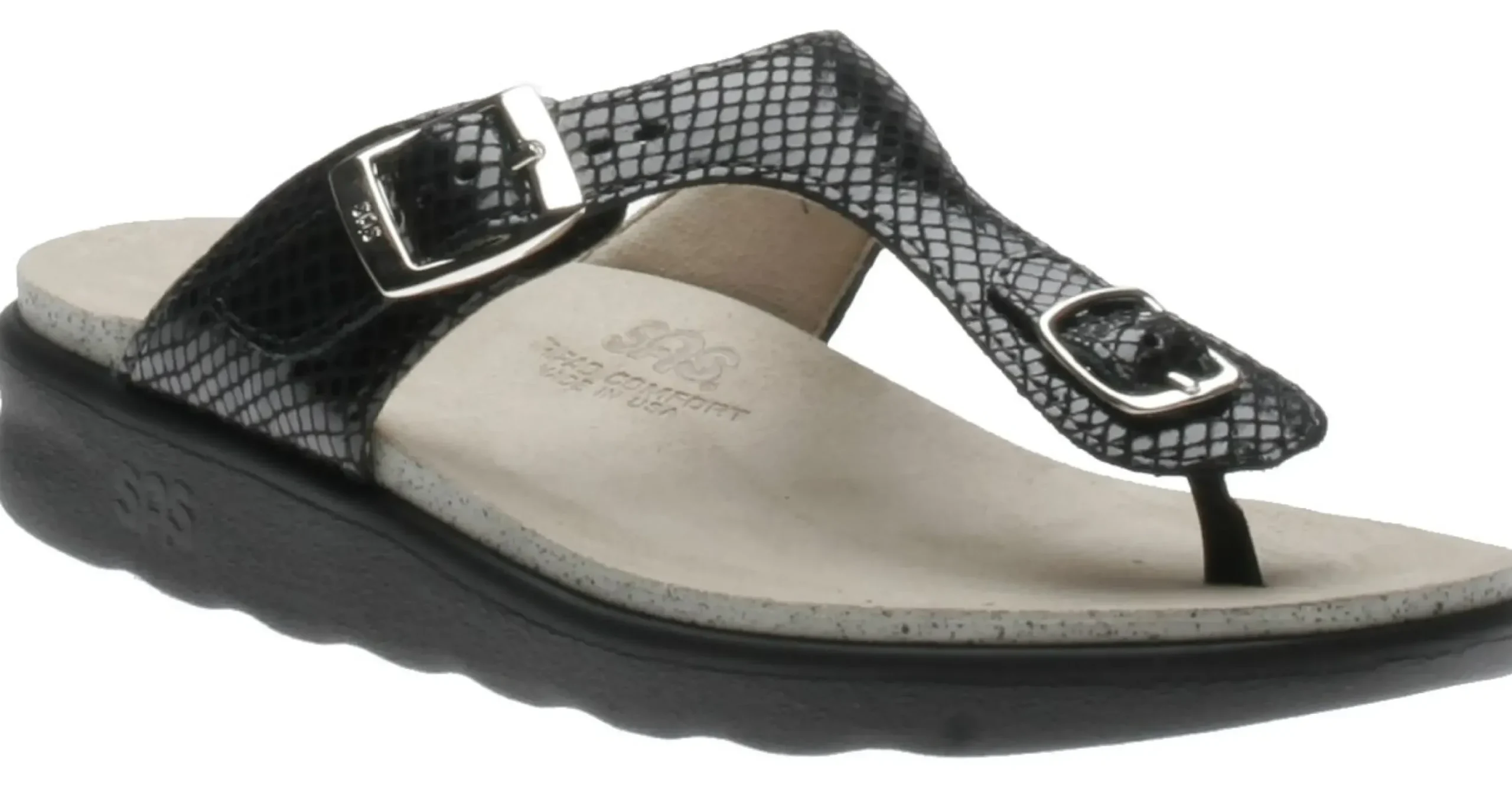 SAS Shoes Sanibel Black Snake Thong Sandal