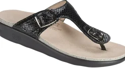 SAS Shoes Sanibel Black Snake Thong Sandal