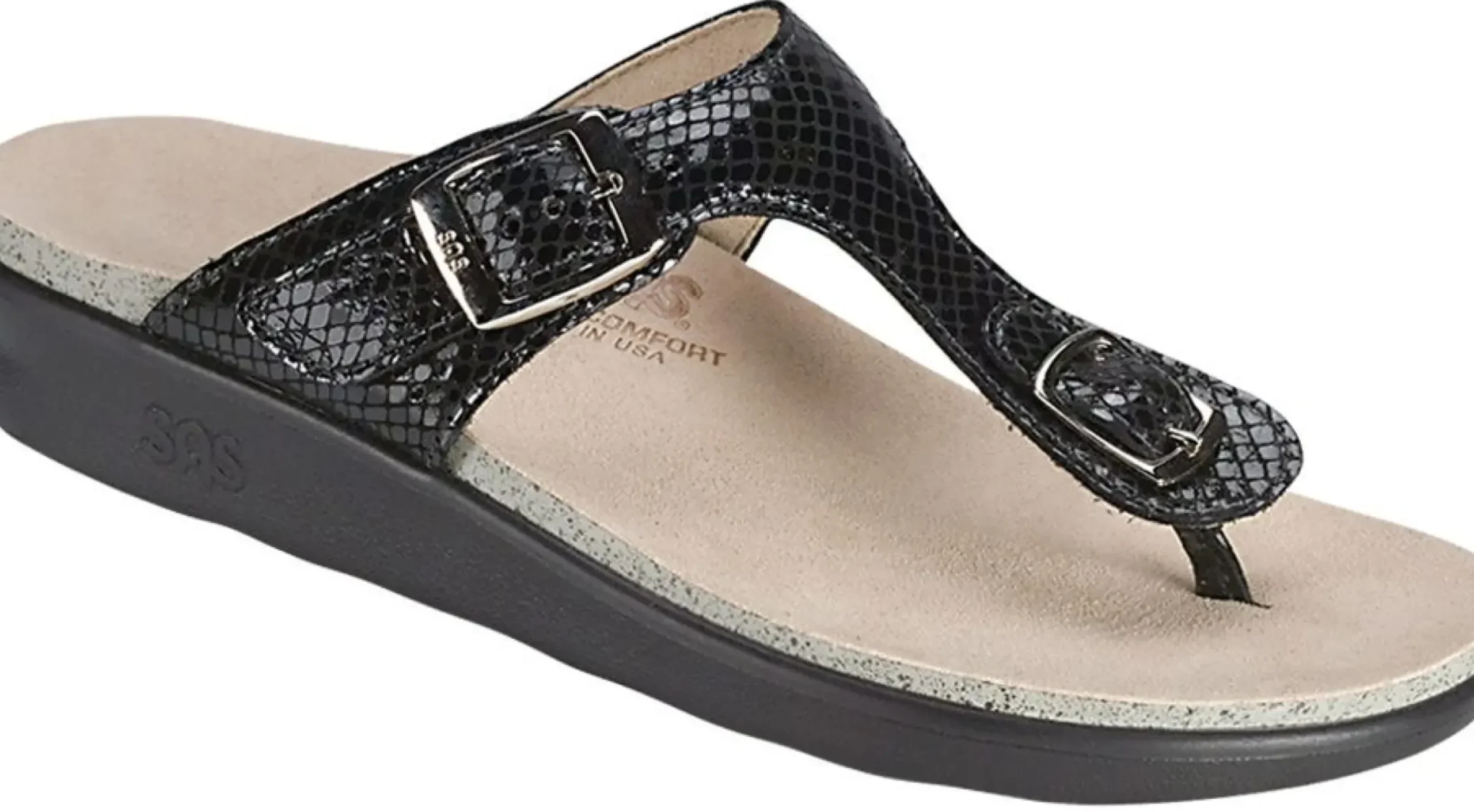 SAS Shoes Sanibel Black Snake Thong Sandal