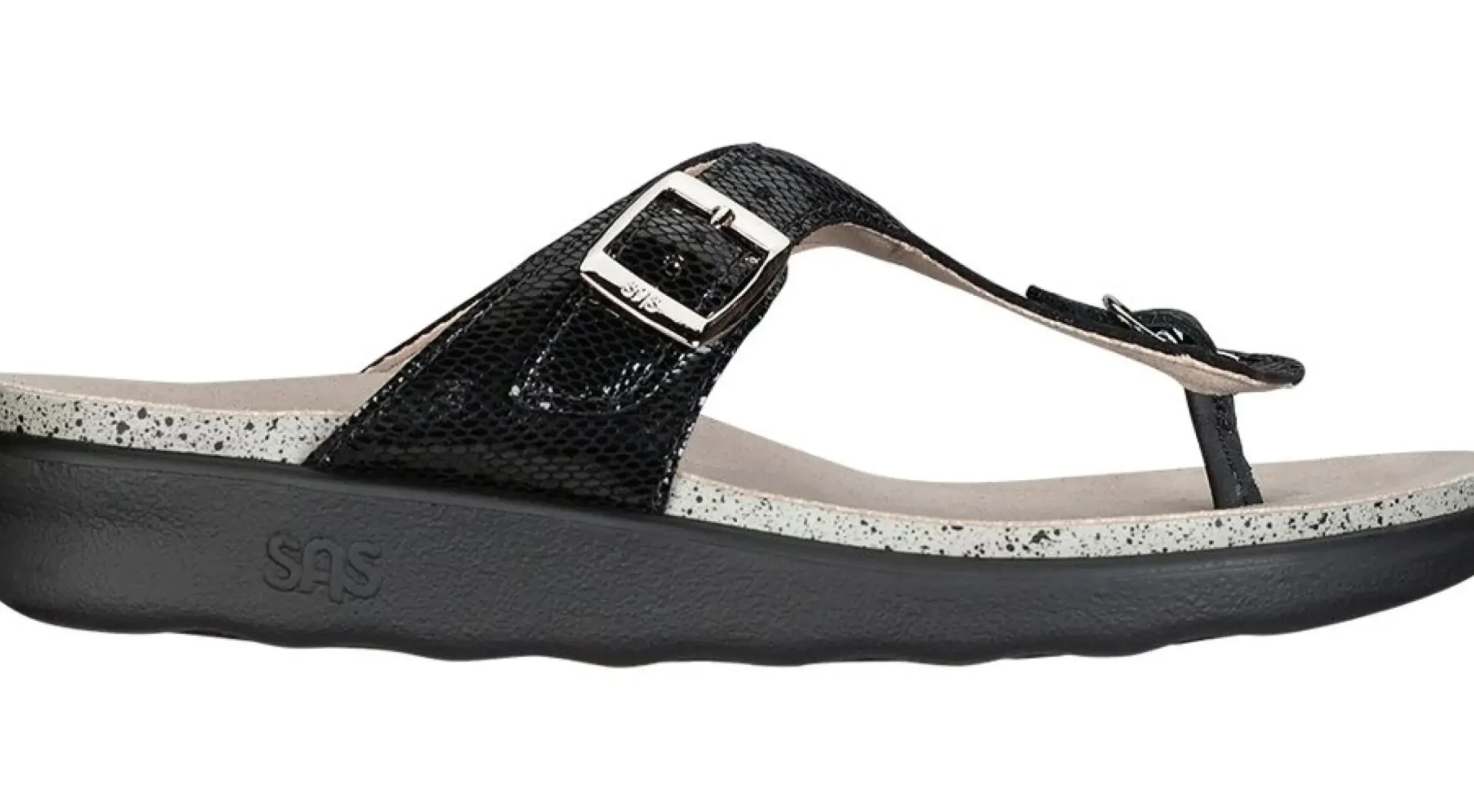 SAS Shoes Sanibel Black Snake Thong Sandal