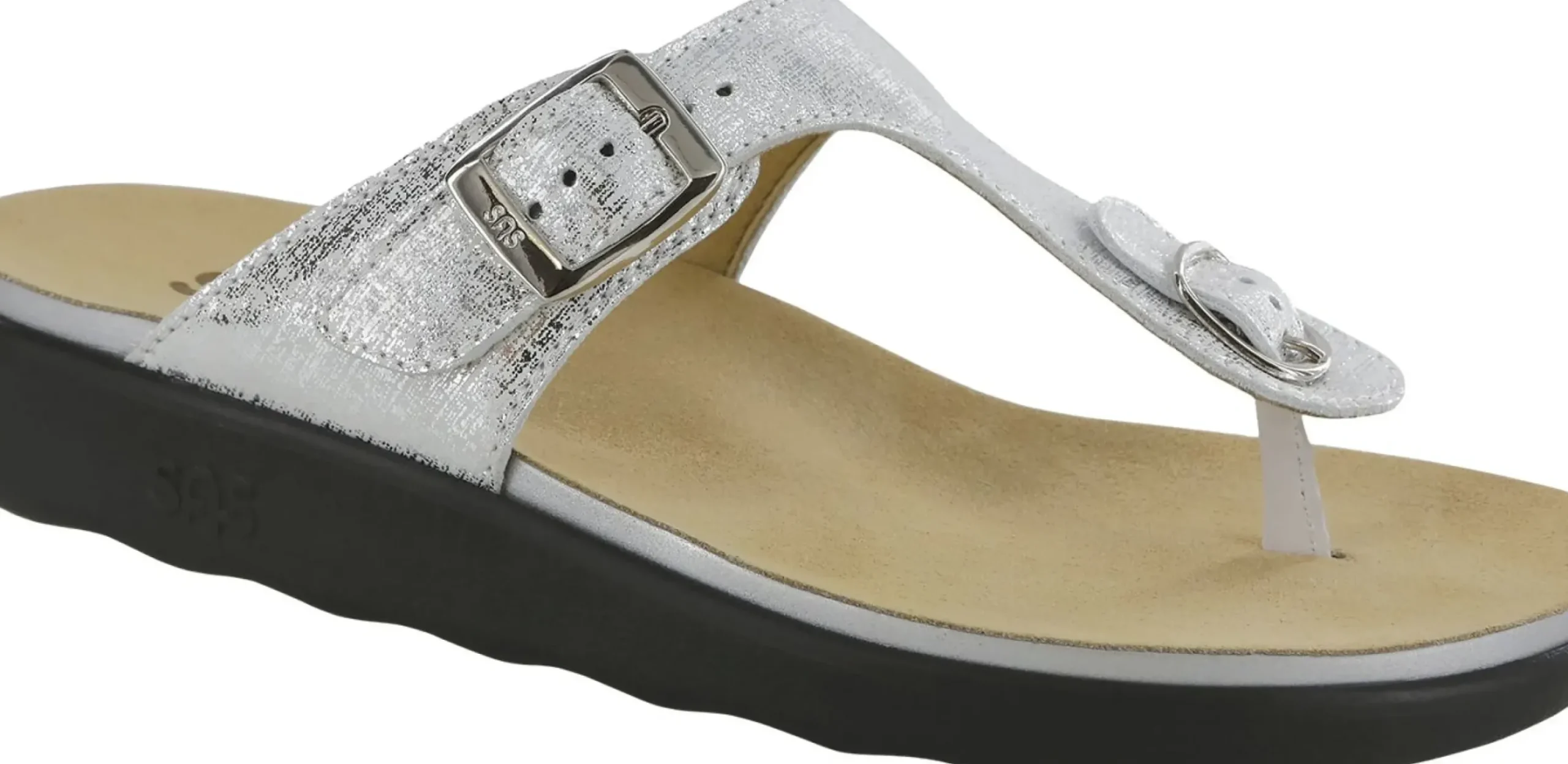 Clearance SAS Shoes Sanibel Shiny Silver Thong Sandal