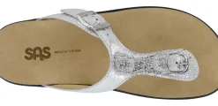 Clearance SAS Shoes Sanibel Shiny Silver Thong Sandal