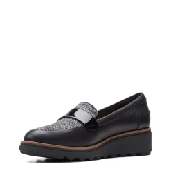 Online Clarks Sharon Gracie Black Tweed Wedge Loafer