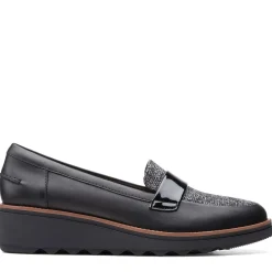 Online Clarks Sharon Gracie Black Tweed Wedge Loafer