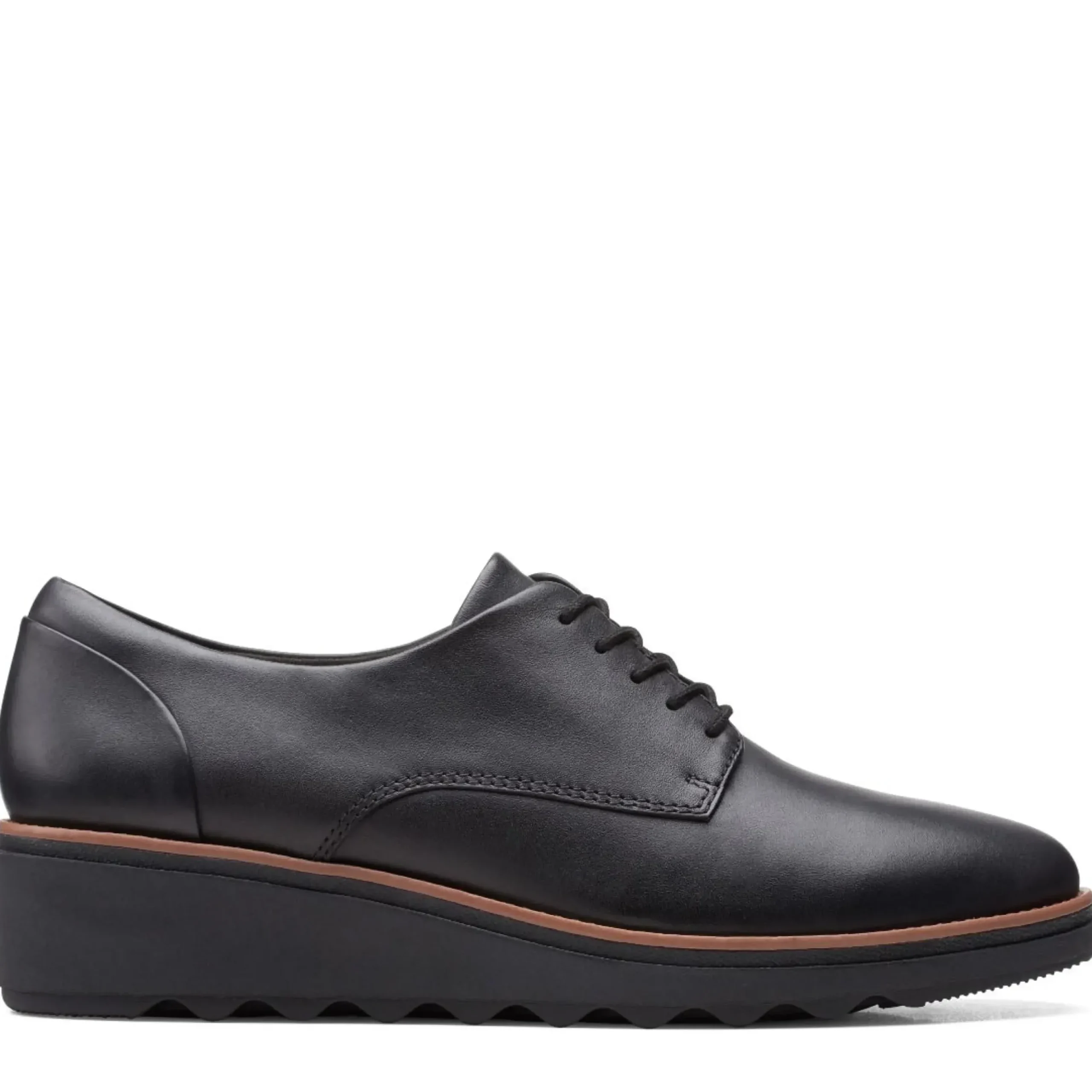 Online Clarks Sharon Noel Black Leather Lace-Up Wedge Oxford