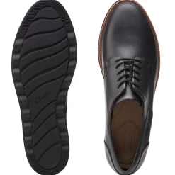 Online Clarks Sharon Noel Black Leather Lace-Up Wedge Oxford