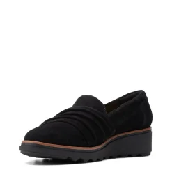 Hot Clarks Sharon Villa Black Suede Wedge Loafer
