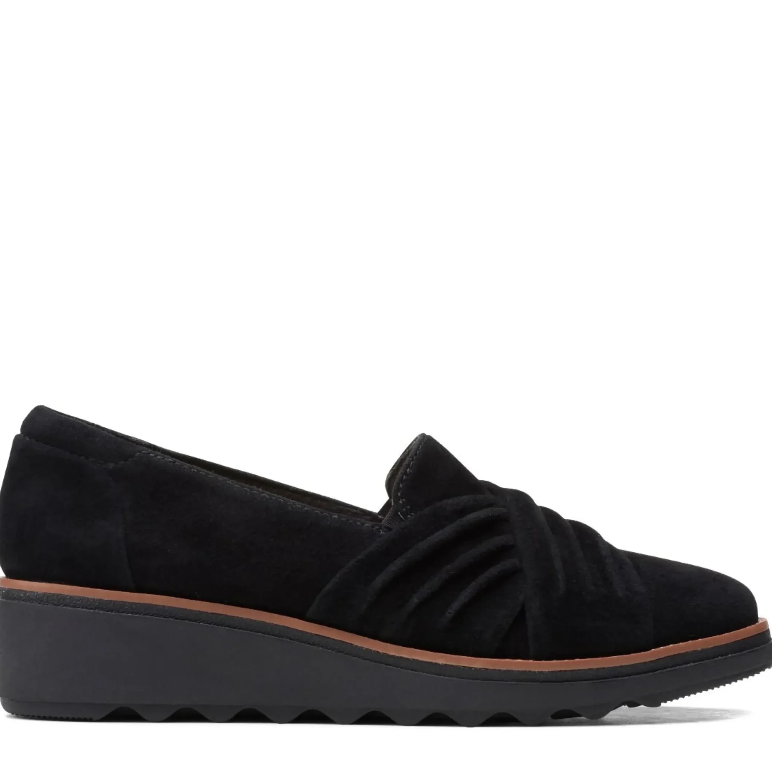 Hot Clarks Sharon Villa Black Suede Wedge Loafer