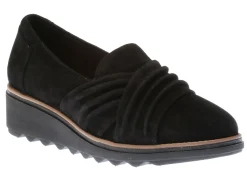 Hot Clarks Sharon Villa Black Suede Wedge Loafer