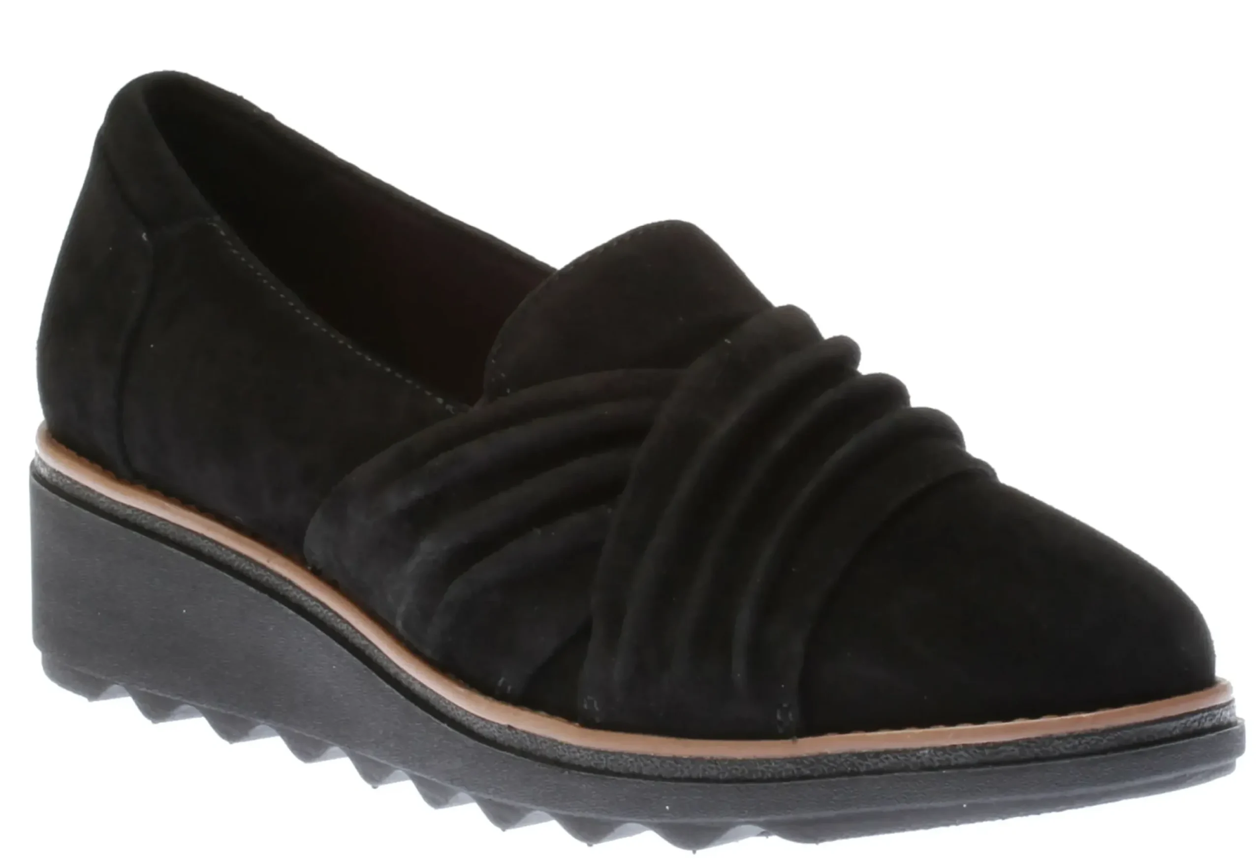 Hot Clarks Sharon Villa Black Suede Wedge Loafer