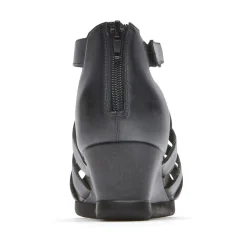 Discount Rockport Shona Black Leather Gladiator Wedge Sandal