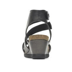 Rockport Shona Black Metallic Leather Asymmetrical Cuff Wedge Sandal
