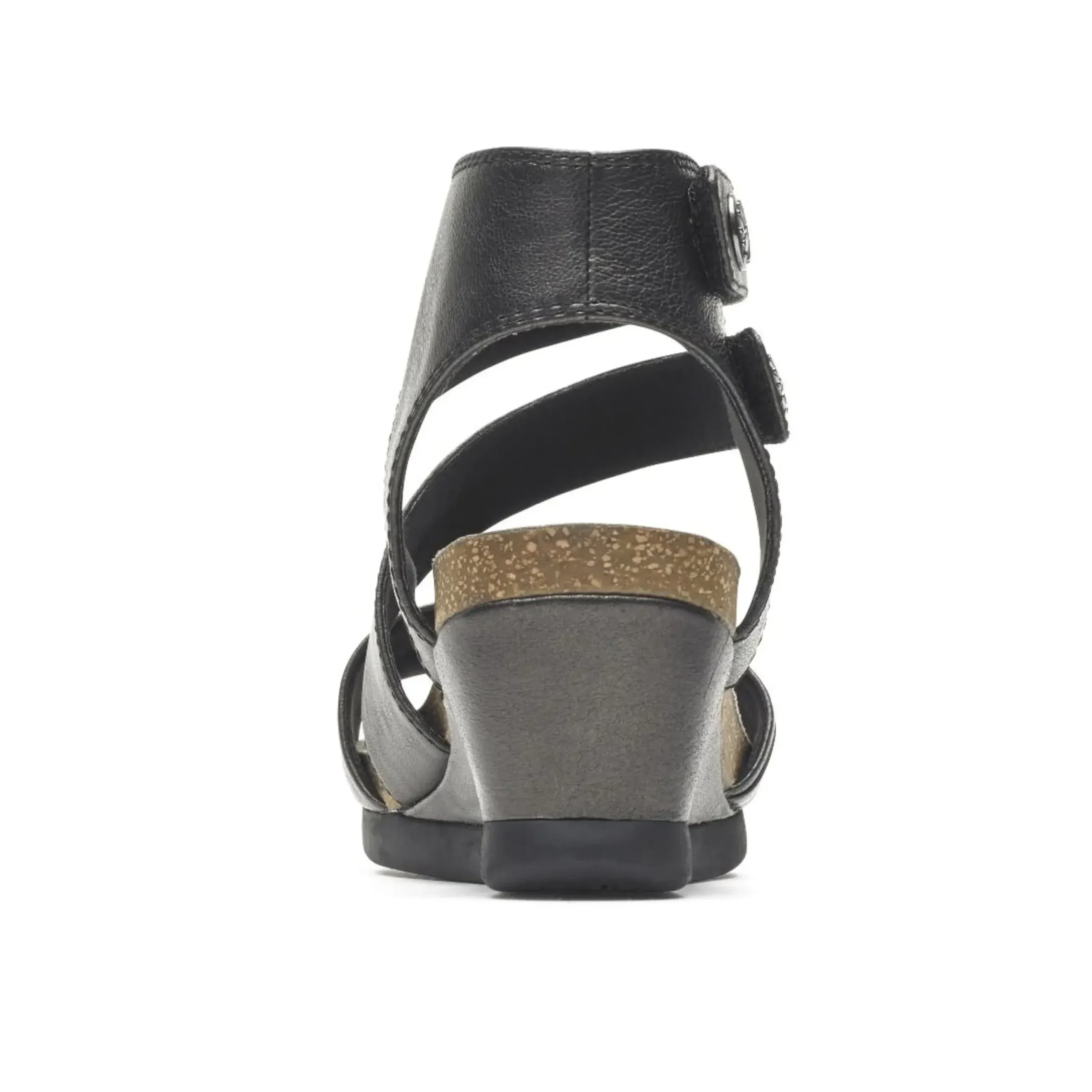 Rockport Shona Black Metallic Leather Asymmetrical Cuff Wedge Sandal