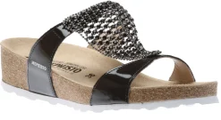 Best Mephisto Sofie Grey Patent Bedazzled Wedge Slide Sandal