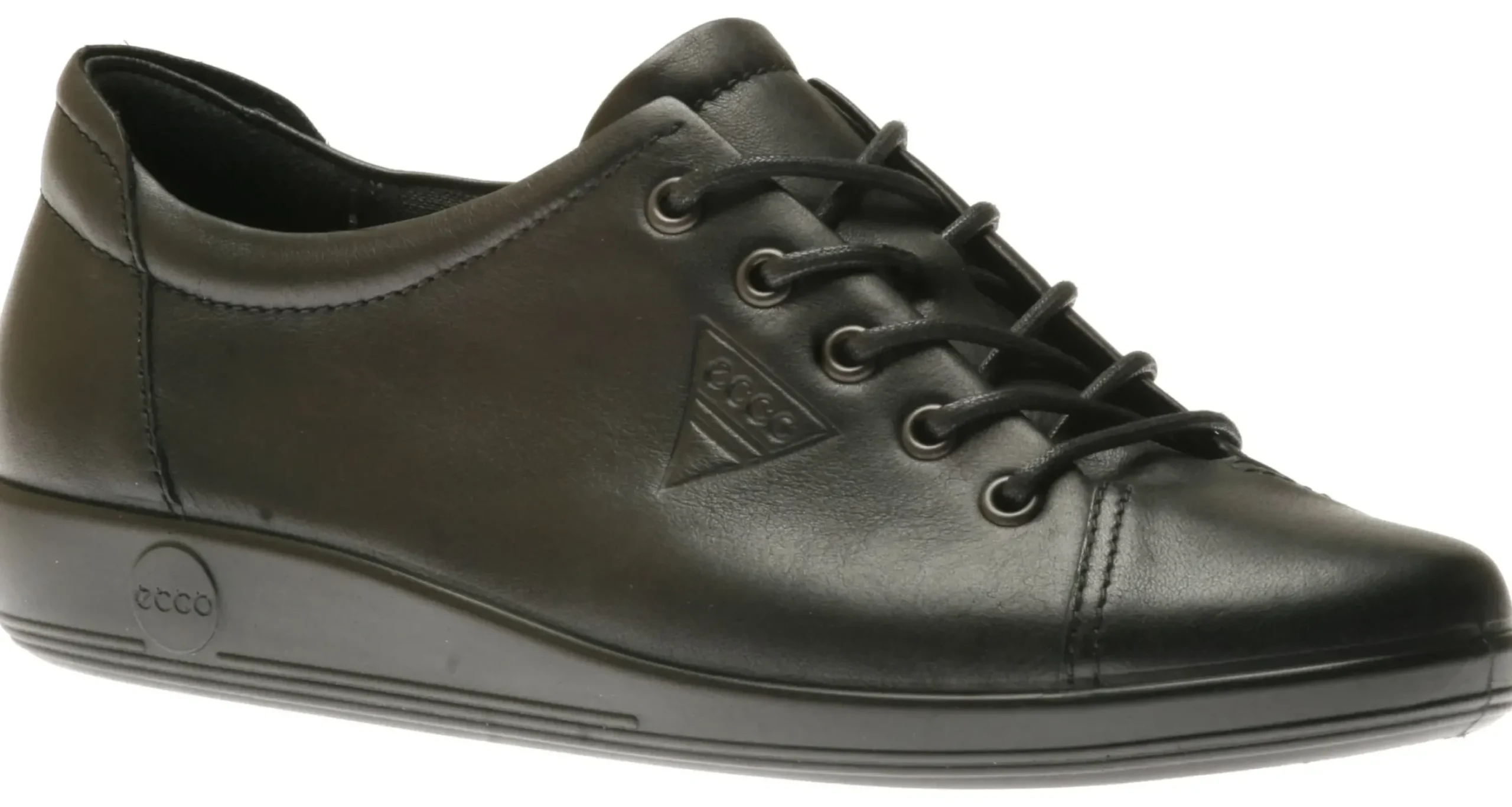 Best Ecco Soft 2.0 Black Leather Black Sole Lace-Up Sneaker