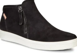 Ecco Soft 7 Black Leather White Sole Zip Low Ankle Bootie