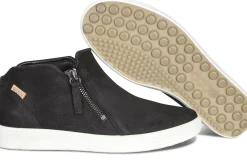 Ecco Soft 7 Black Leather White Sole Zip Low Ankle Bootie