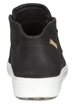 Ecco Soft 7 Black Leather White Sole Zip Low Ankle Bootie