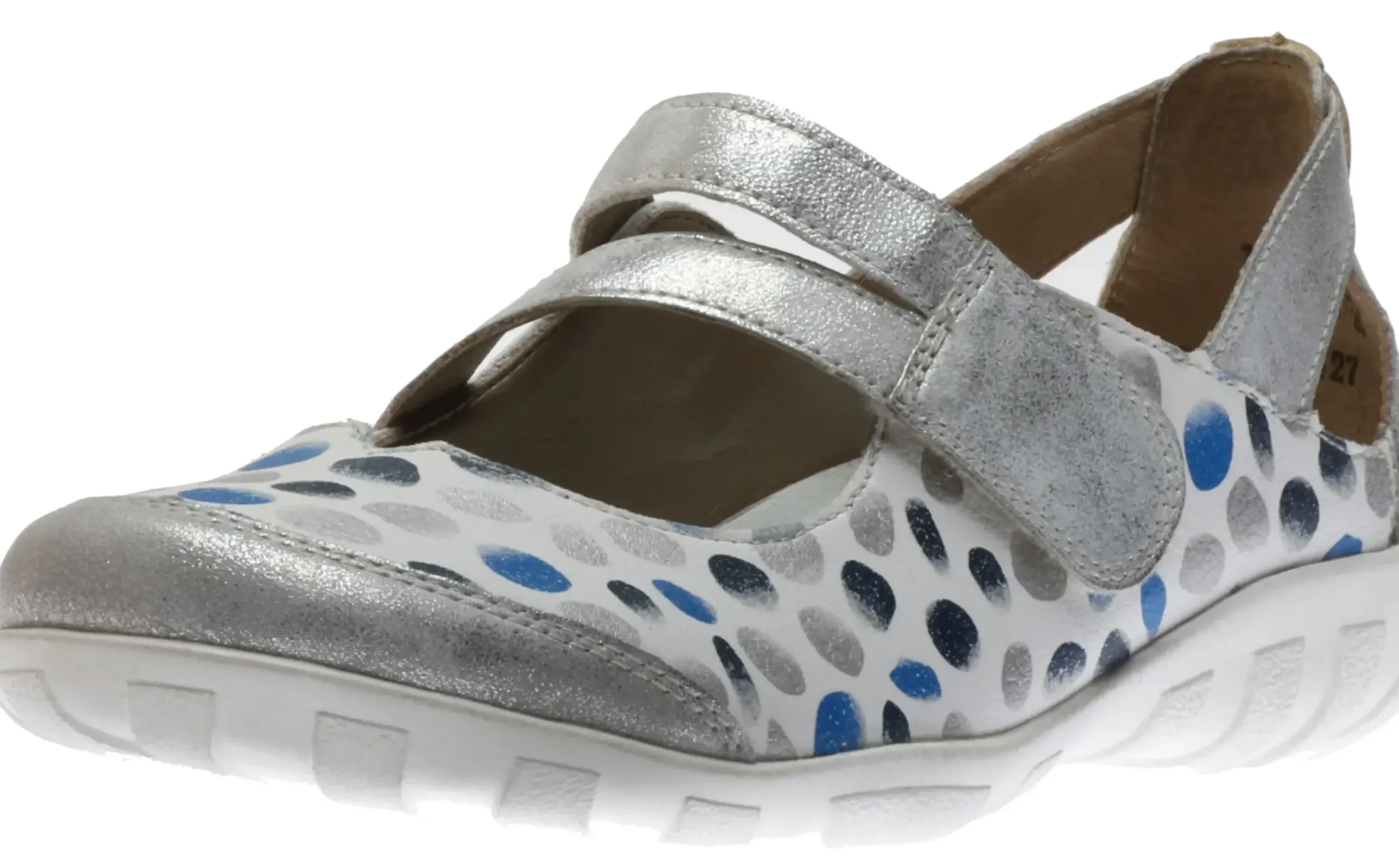 Sale Remonte Space White Silver Blue Dot Cutout Mary Jane Flat Shoe
