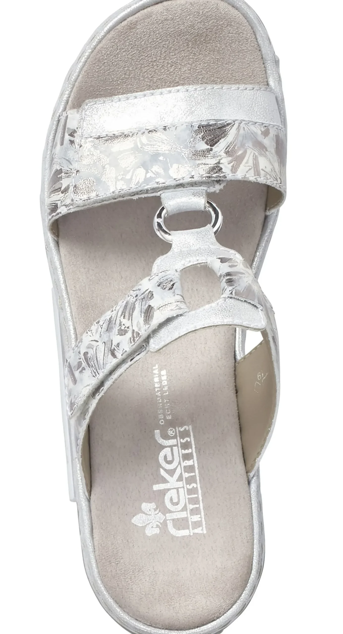 Best Rieker Space White Silver Floral Slide Sandal