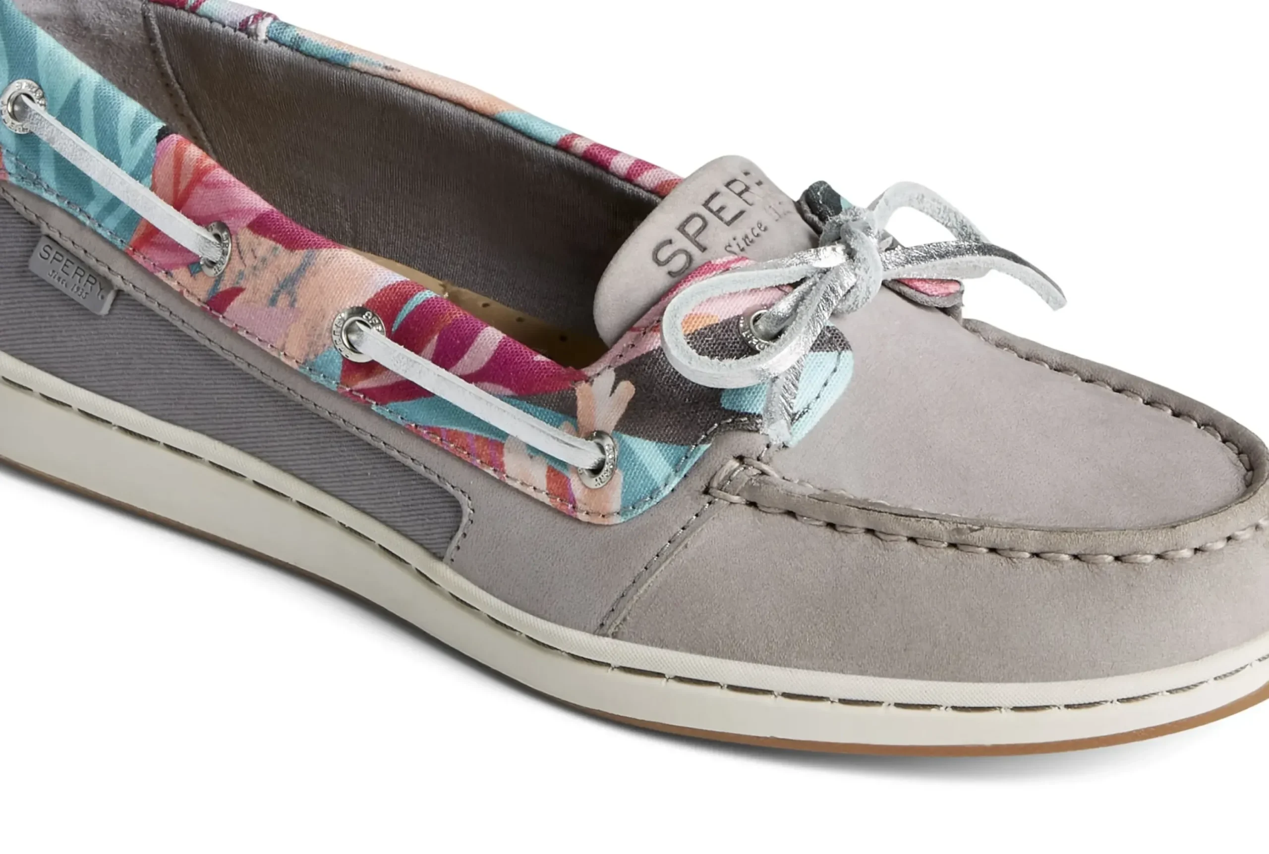 Outlet Sperry Starfish Coral Floral Grey Multicolour Boat Shoe