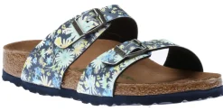 Sale Birkenstock Sydney Vegan Birko-Flor Summer Floral Blue Double Strap Slide Sandal