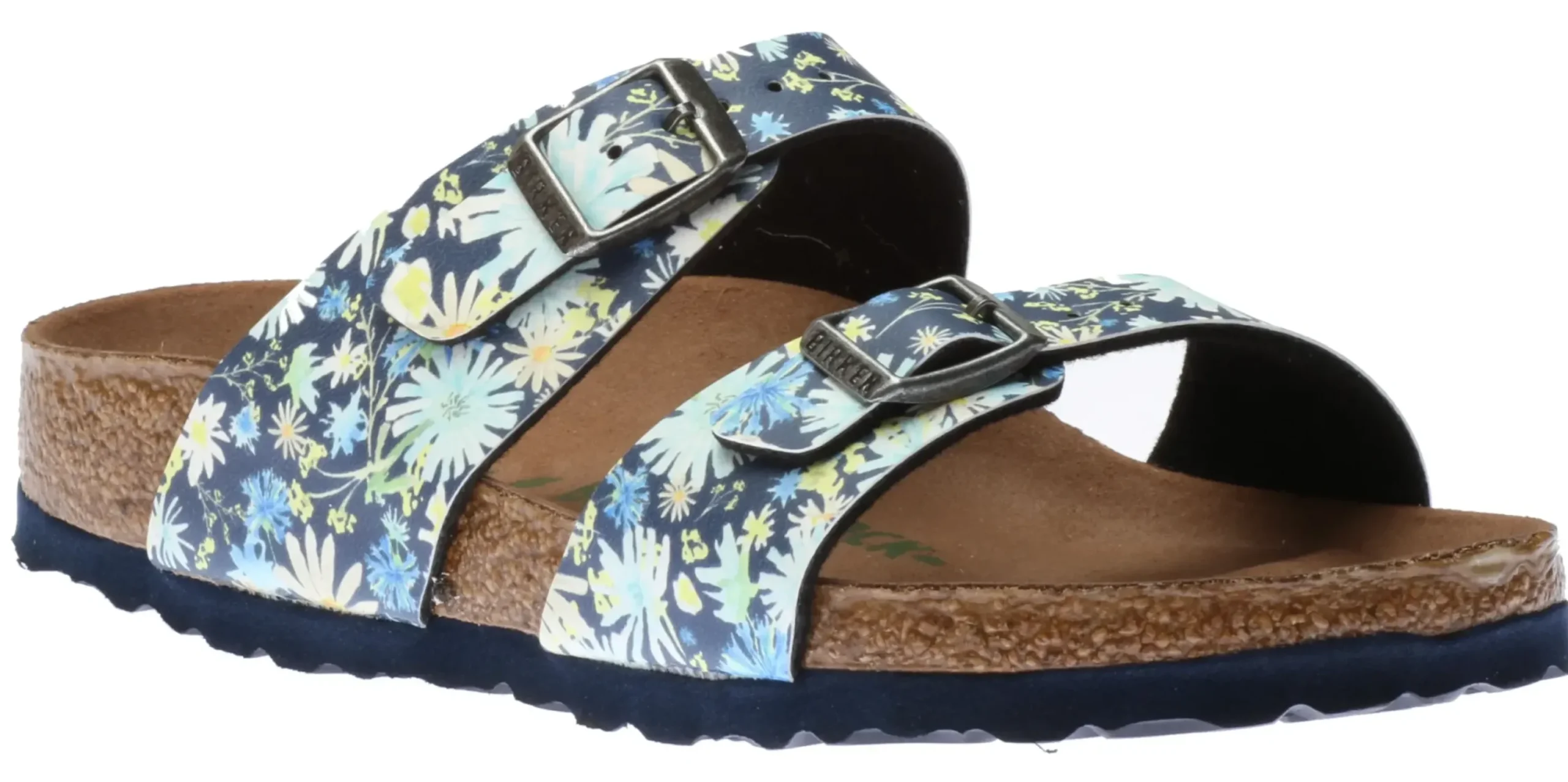 Sale Birkenstock Sydney Vegan Birko-Flor Summer Floral Blue Double Strap Slide Sandal