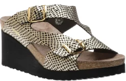 Best Mephisto Terie Cuba Black Gold Textured Leather Slide Wedge Sandal